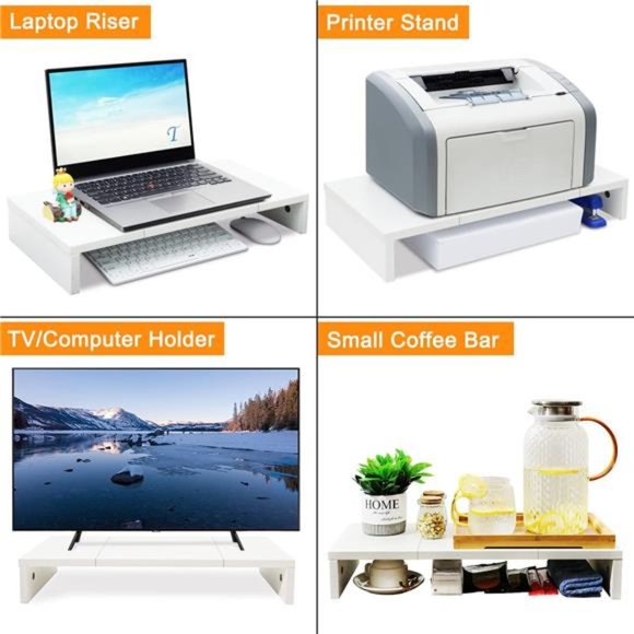 20 inch White Monitor Stand Riser, Wood Monitor Stand (White, 20 inch) - Picture 5 of 5